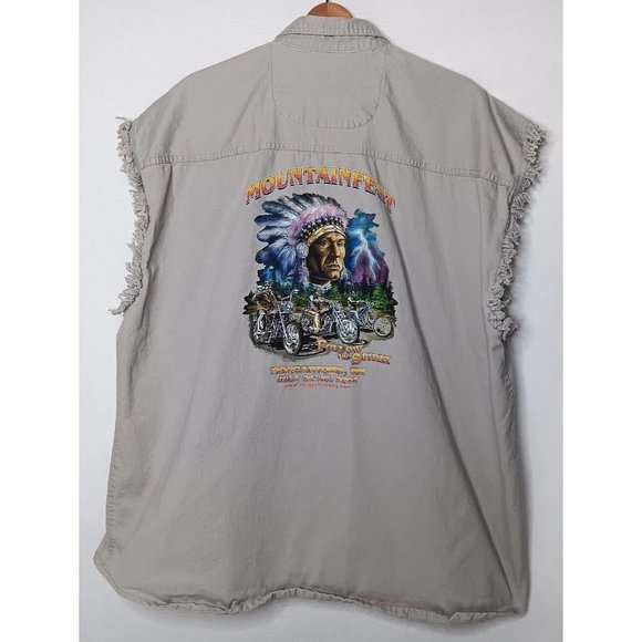 Mountainfest 2007 Morgantown WV XL Shirt Button Sleeveless Indian Chief Biker - Picture 1 of 9